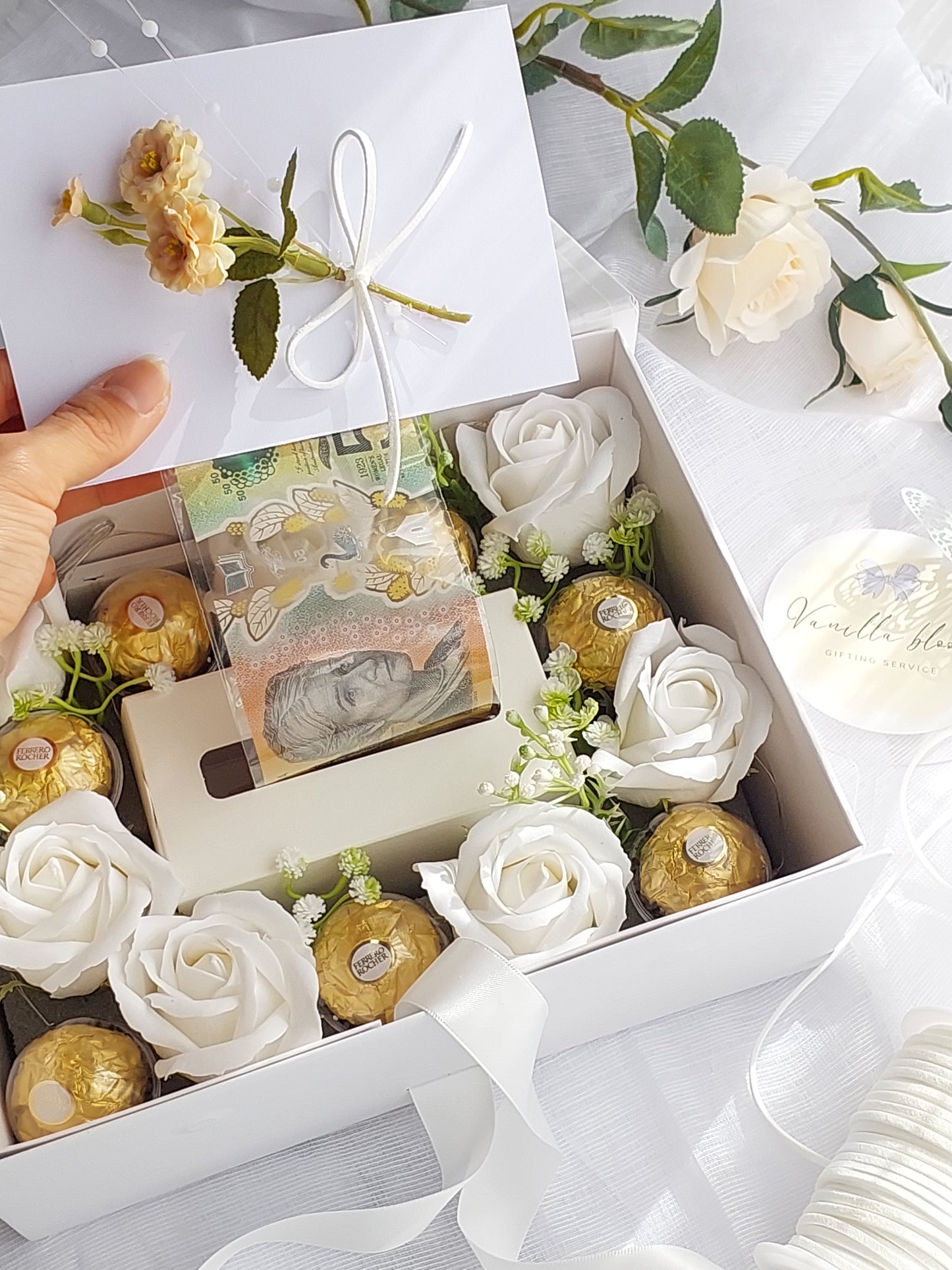 Money Box with Soap Roses & Chocolates