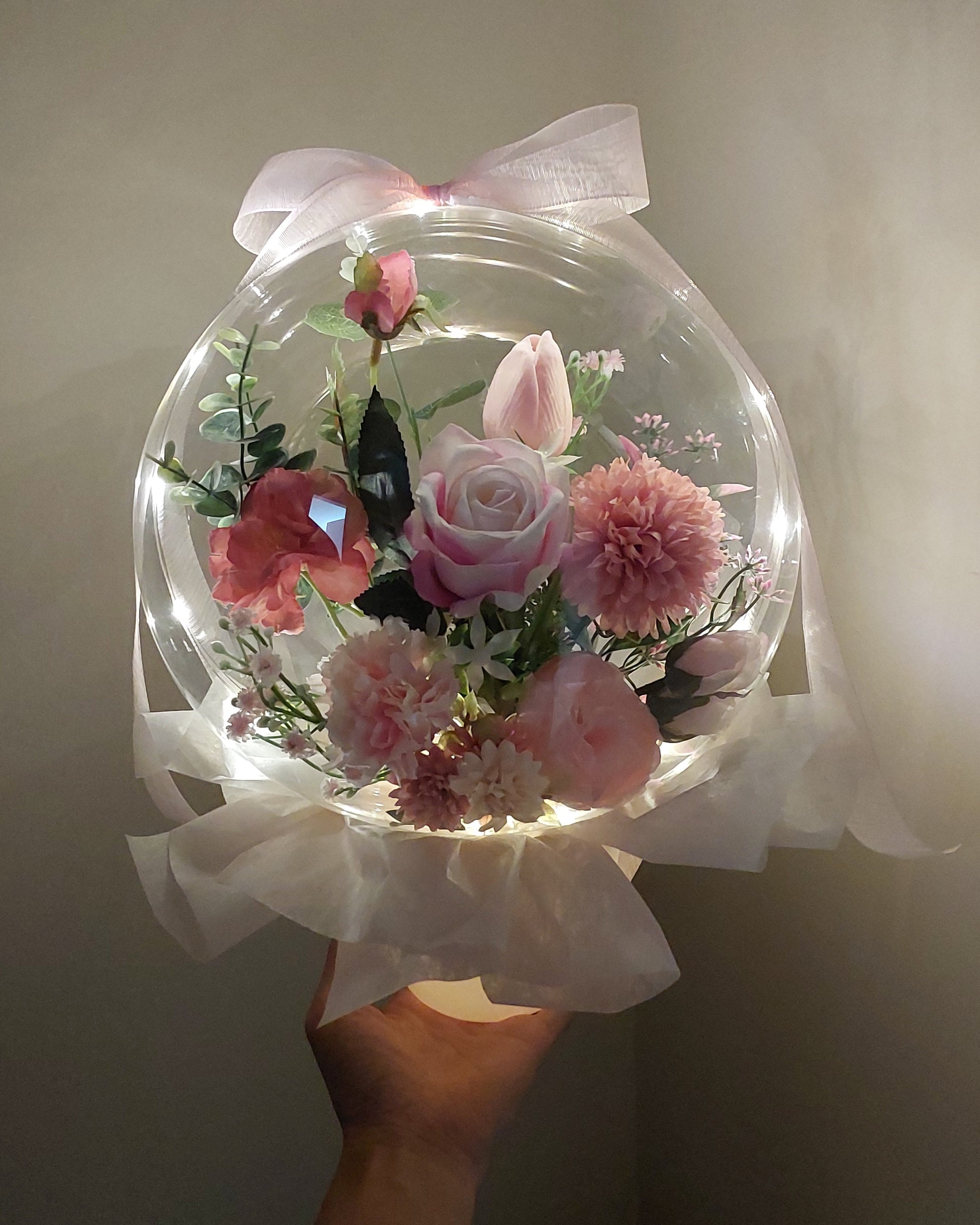 Small Flower Balloon Pot with LED lights, Pink Theme