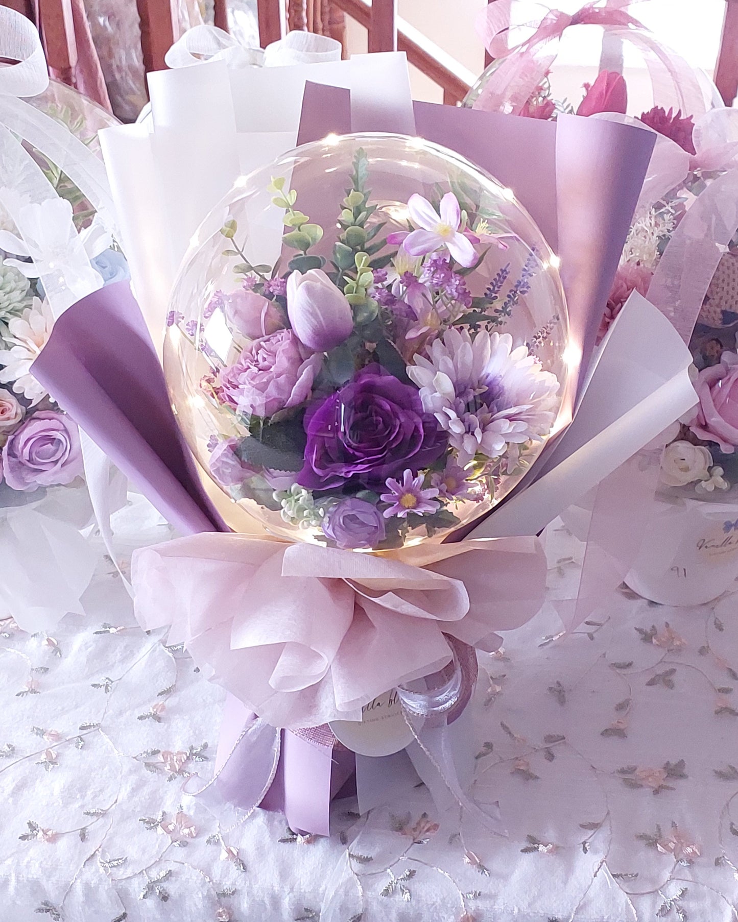 Small Flower Balloon Bouquet with extra 3 flowers 