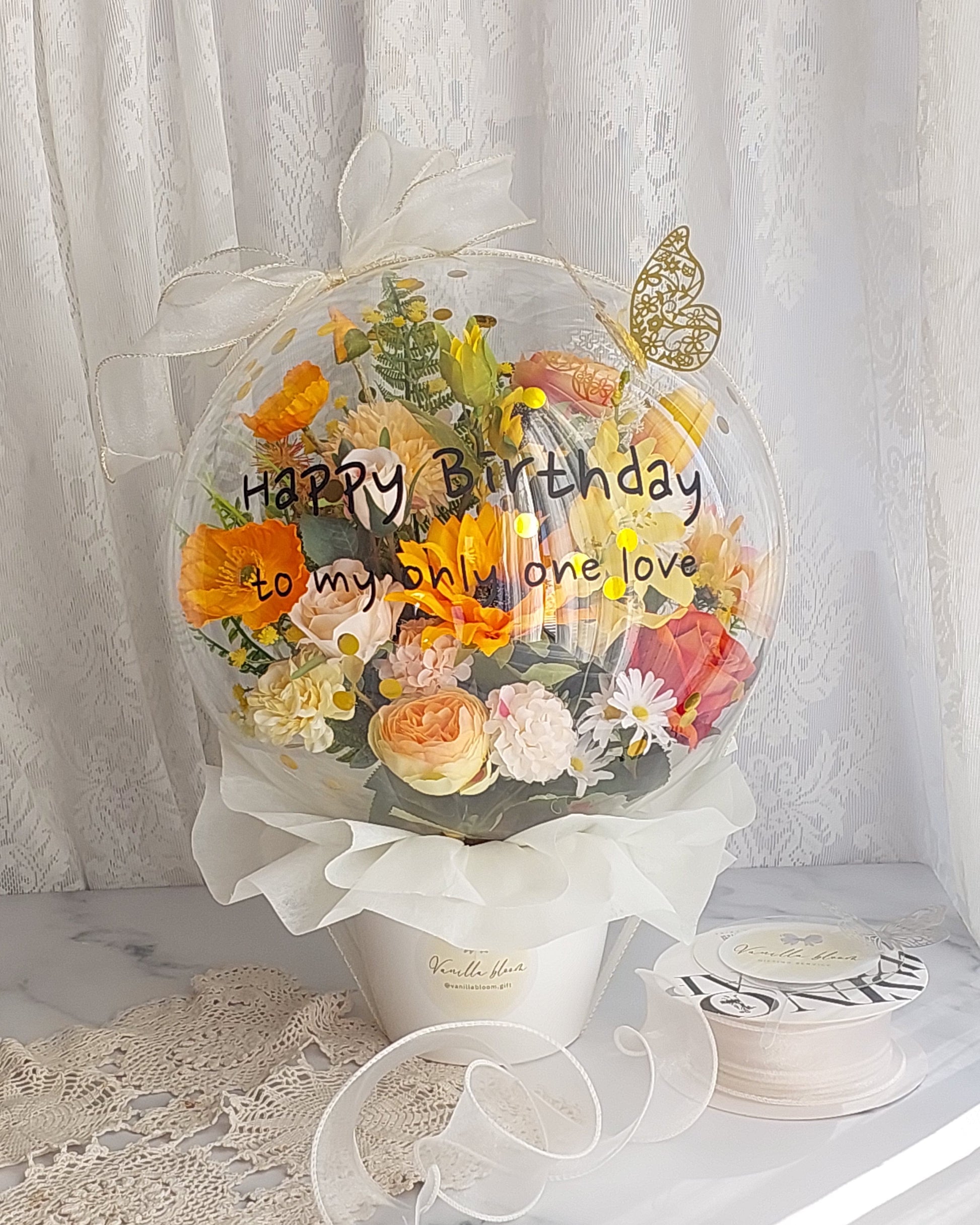 Large FB with extra 5 flowers and a gold butterfly