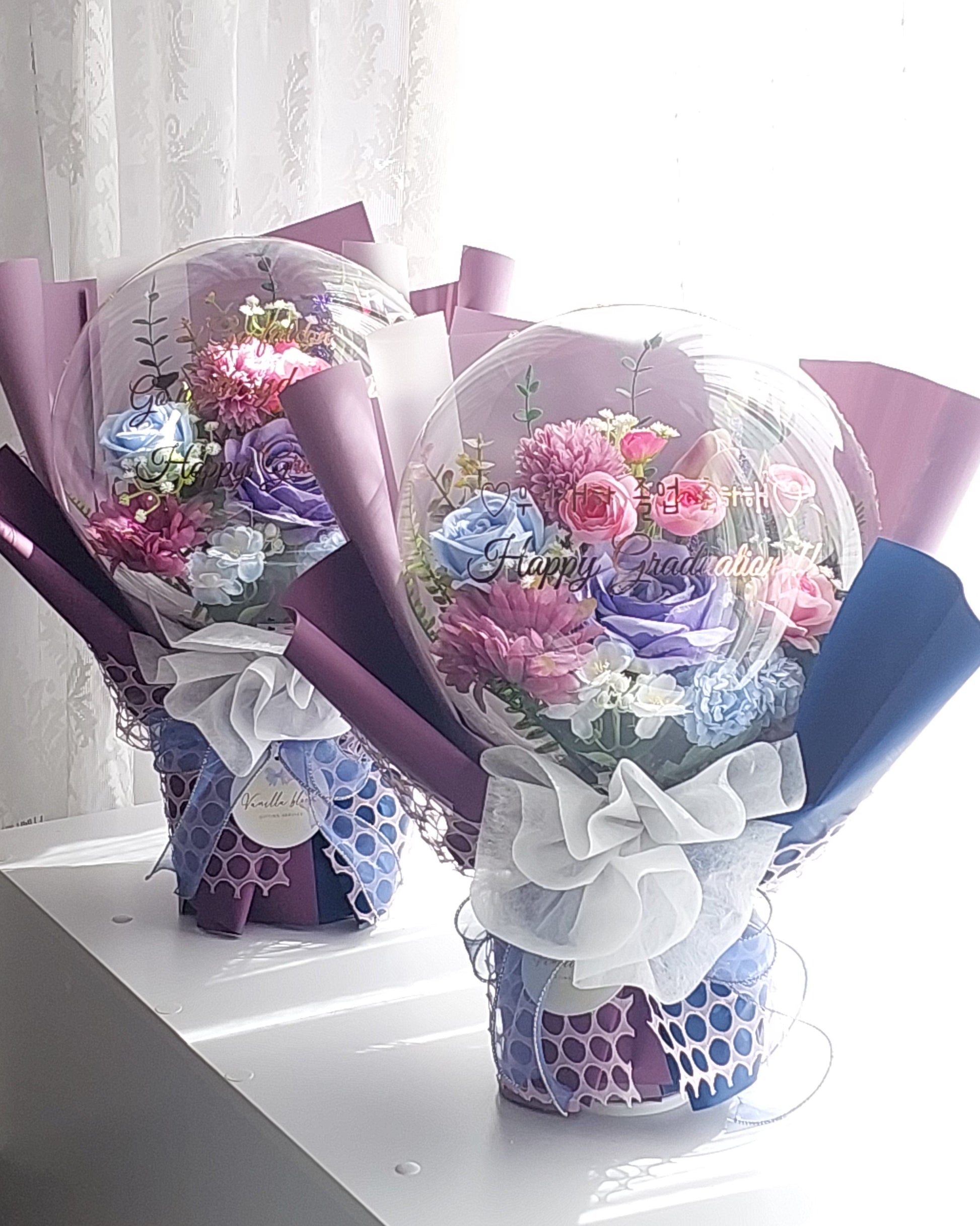 Large Flower Balloon Bouquet for graduation/ Pink+Purple+Sky Blue