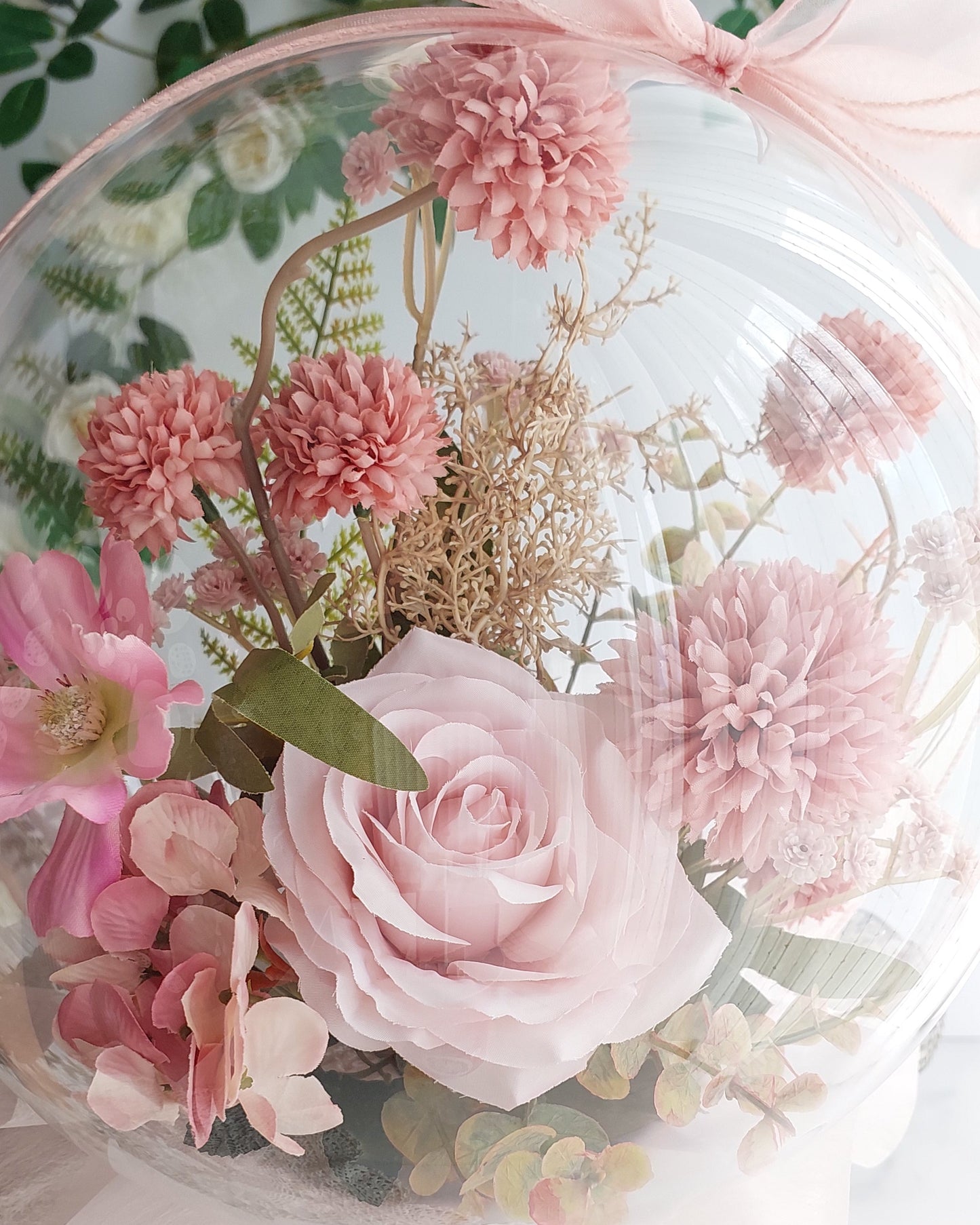 Dusty Pink Flowers in Balloon