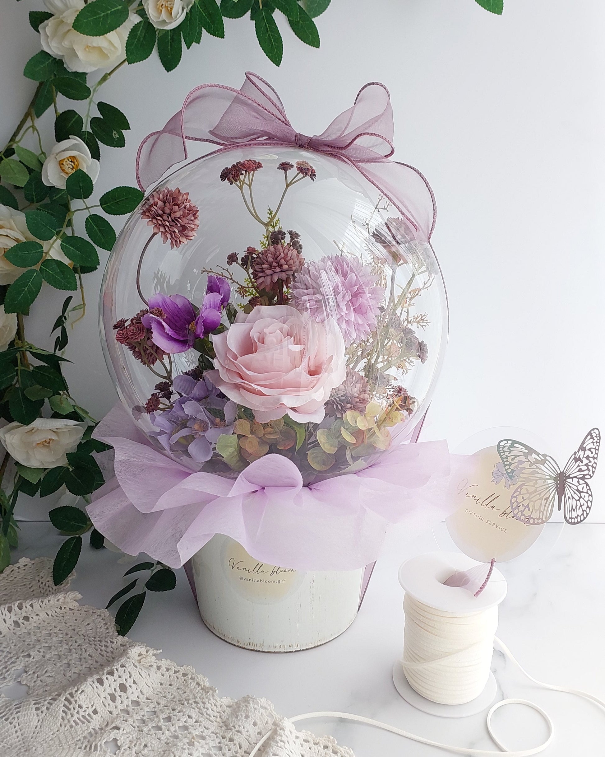 Dusty Purple Flower Balloon Pot