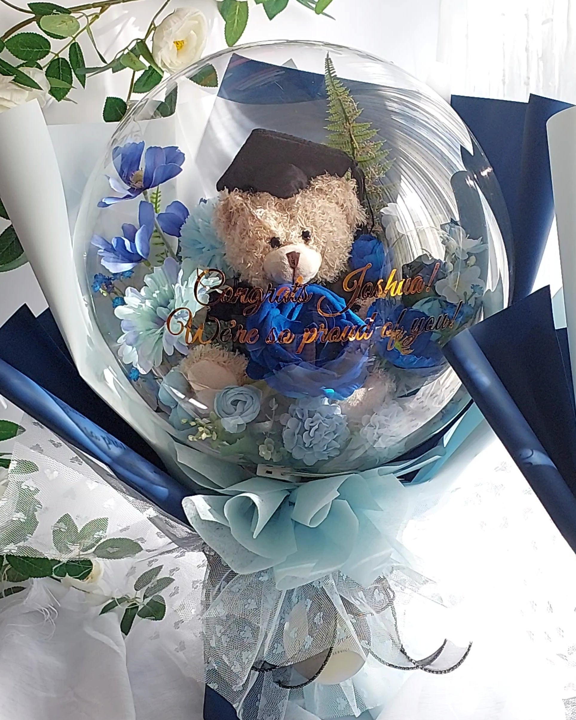 Large Flower Balloon Bouquet with Teddy bear for graduation