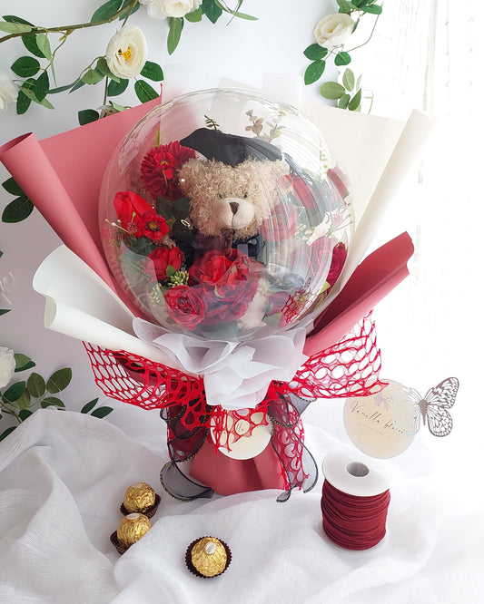 Small Flower Balloon Bouquet with Teddy for graduation