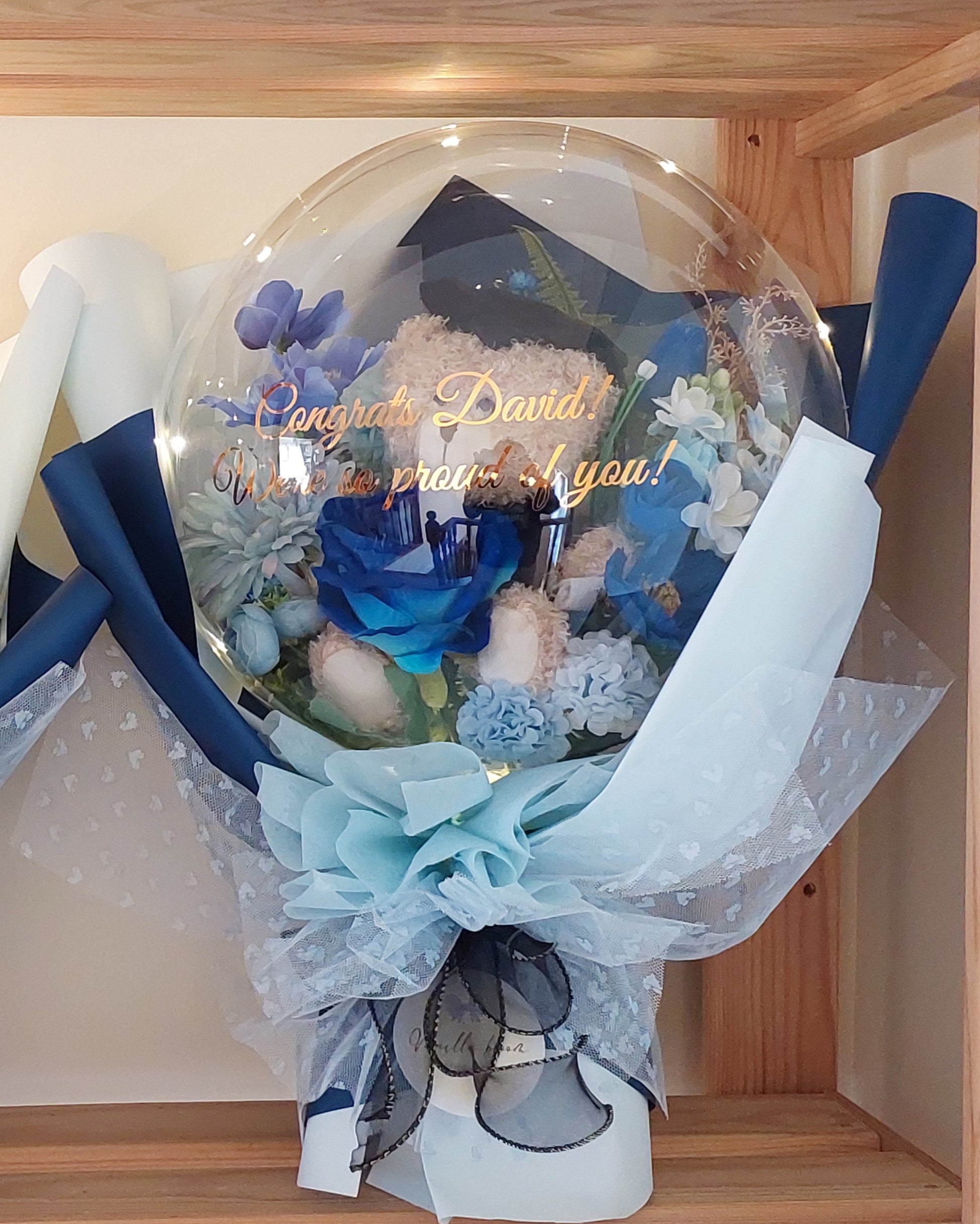 Large Flower Balloon Bouquet with Teddy Bear