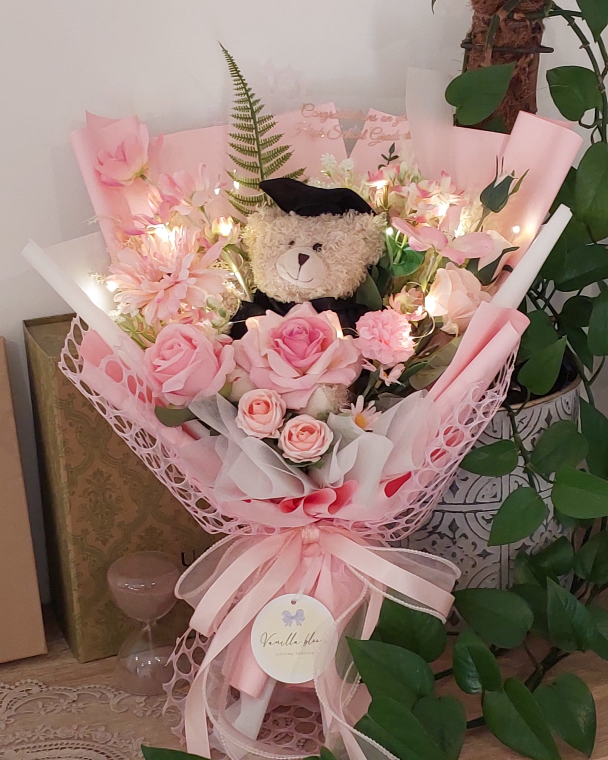 Large Everlasting Bouquet with Teddy Bear